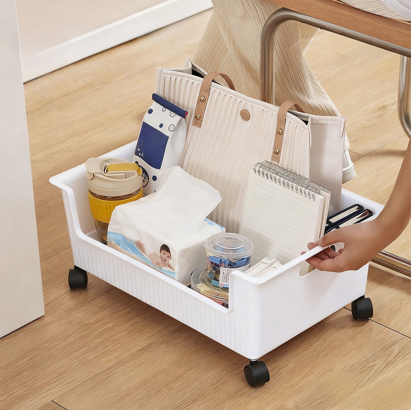 Bwiyojiz Storage & Organization Multi Functional Rolling Box Under Desk Organizer with Wheels Mobile Shelf Rack Sorting Bin for Stationery and Sundries, White, Gifts for Yourelf