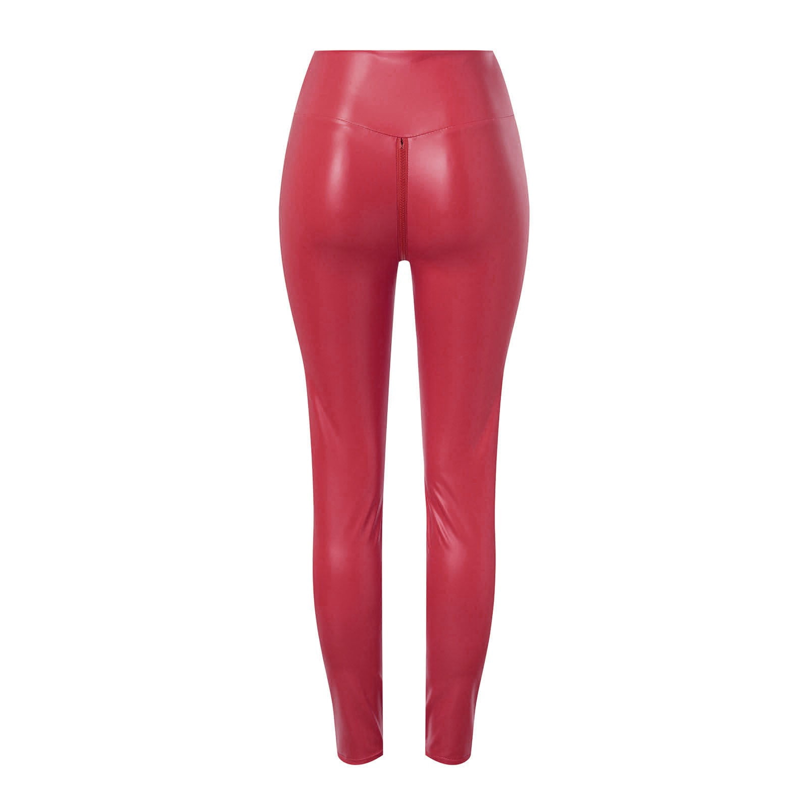 QIJUNTUO ​Women's Faux Leather Yoga Pants With High Waist Tummy Control Slim Fit Workout Trousers For Performance Training​ Red
