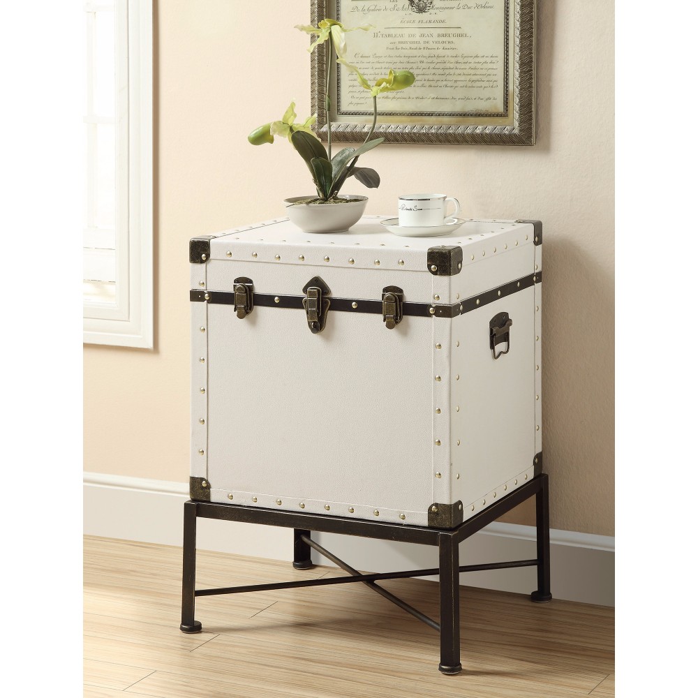 Trendy Trunk Style Accent Side Table, White