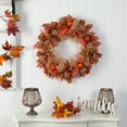 thumbnail image 3 of Nearly Natural 30in. Autumn Pumpkin with Decorative Bows Artificial Fall Wreath, 3 of 3
