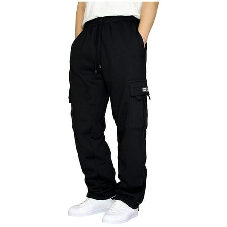 

Men s Sweatpants Casual Lounge Cotton Pajama Yoga Pants Big & Tall Open Bottom Straight Leg Elastic Waist Drawstring Solid Color Male Sports Sweat Pants with Pockets