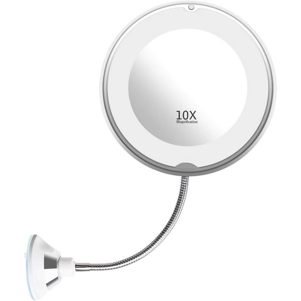 Flexible Gooseneck LED Lighted 10X Magnifying Makeup Mirror with Power Locking Suction Cup, Bright Diffused Light and 360 Degree Swivel, Portable Cordless Travel and Home Bathroom Vanity Mirror - Walmart.com - Walmart.com