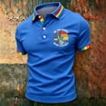 thumbnail image 2 of Men's Rainbow Pride Polo Shirt with Liberty Statue Graphic and Button Placket Featuring Colorful Trim for Pride Month Parades LGBTQ+ Events Summer Parties or Daily Wear Blue XL, 2 of 5