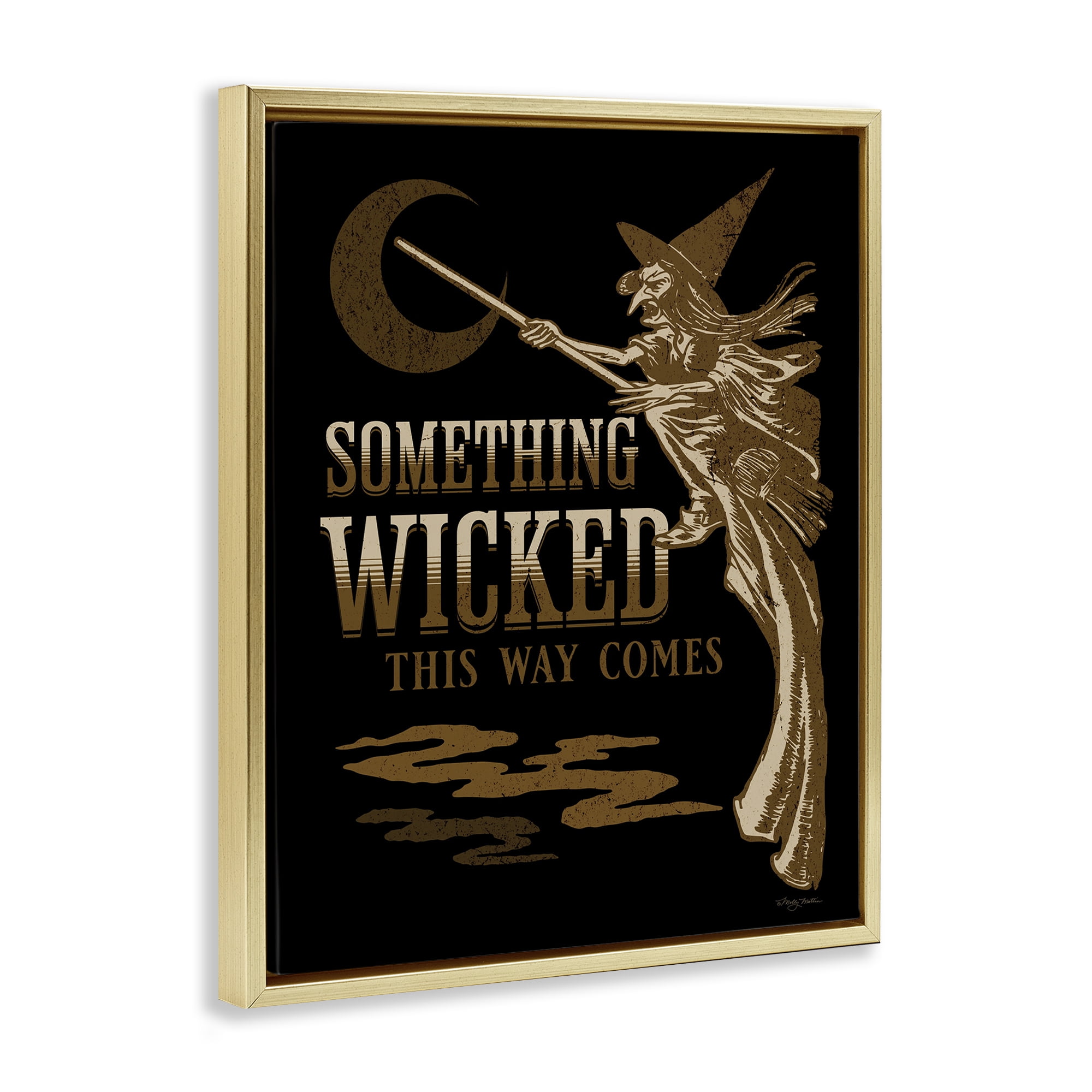 Stupell Industries Something Wicked Witch Holiday Painting Gold Floater Framed Art Print Wall Art, 25 x 31