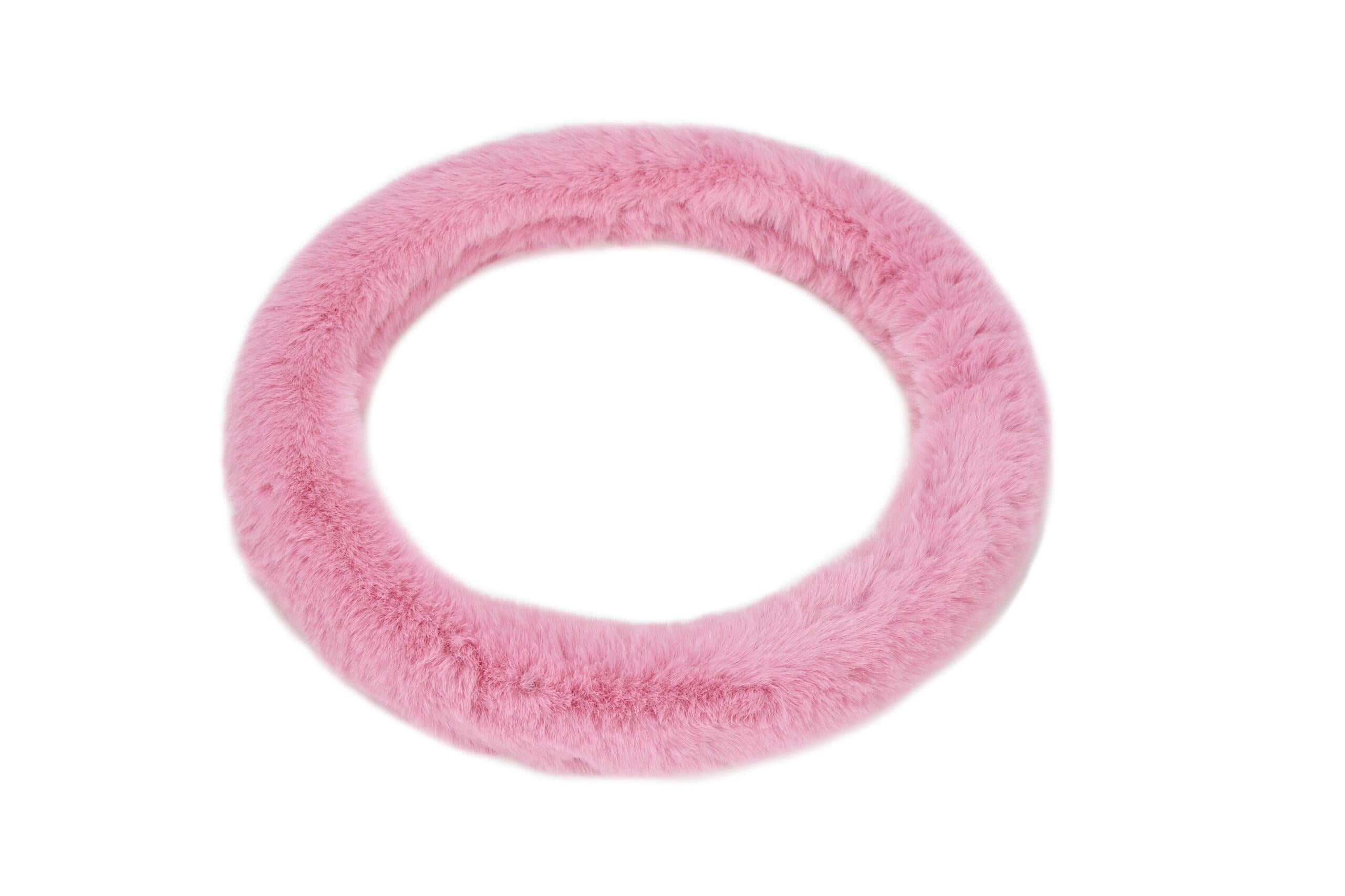 Emerald Universal 14.6"-15.4" Plush Steering Wheel Cover, Soft Faux Fur - Pink