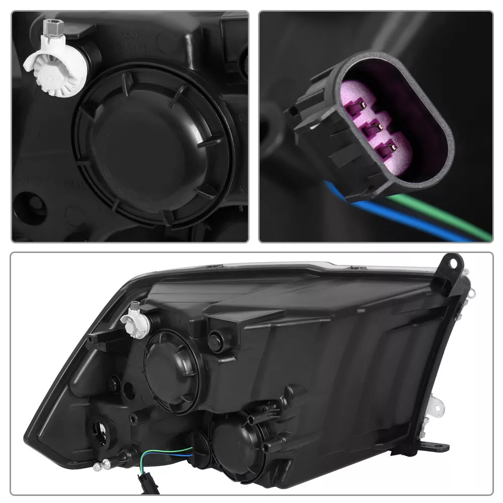 MOSTPLUS Pair Black Housing Headlights Assembly for 2011-2018 Dodge Ram 1500 2500 3500 4500