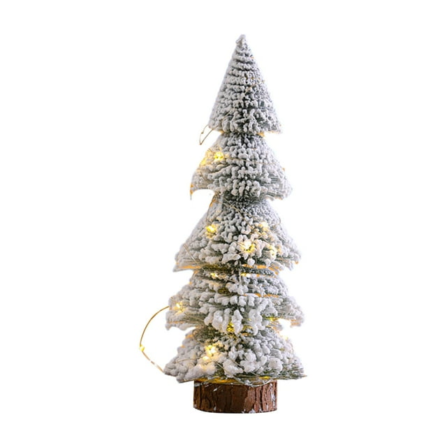 Rustic Tabletop Christmas Tree Small with LED Lights Snow Flocked Christmas Tree 29cm