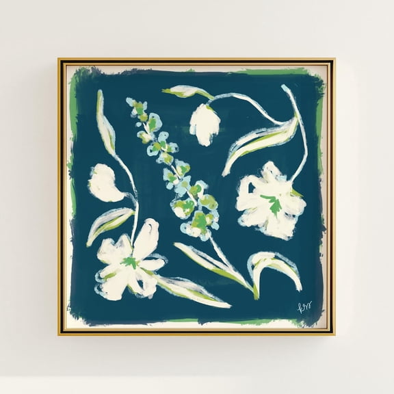Navy, Blue, & Green Floralmodernouthern Botanical Print, Grandmillennial, Elegant Preppy Chinoiserie Decor Wall Art, Modern Wall Decor, 16x16 UNFRAMED