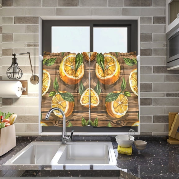 Lemon Slices Leaves Kitchen Curtains Half Tier Curtain 2 Rod Pockets Bathroom Bedroom Cupborad Living Room 27"x24"