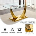 thumbnail image 3 of Sumdeal 63" Glass Dining Table Set for 4,Modern Dining Room Table Set for 4, Kitchen Table and PU Leather Chairs Set for 4, Dinner Table with Rectangle Tempered Glass Top and Chrome Golden Base, 3 of 8