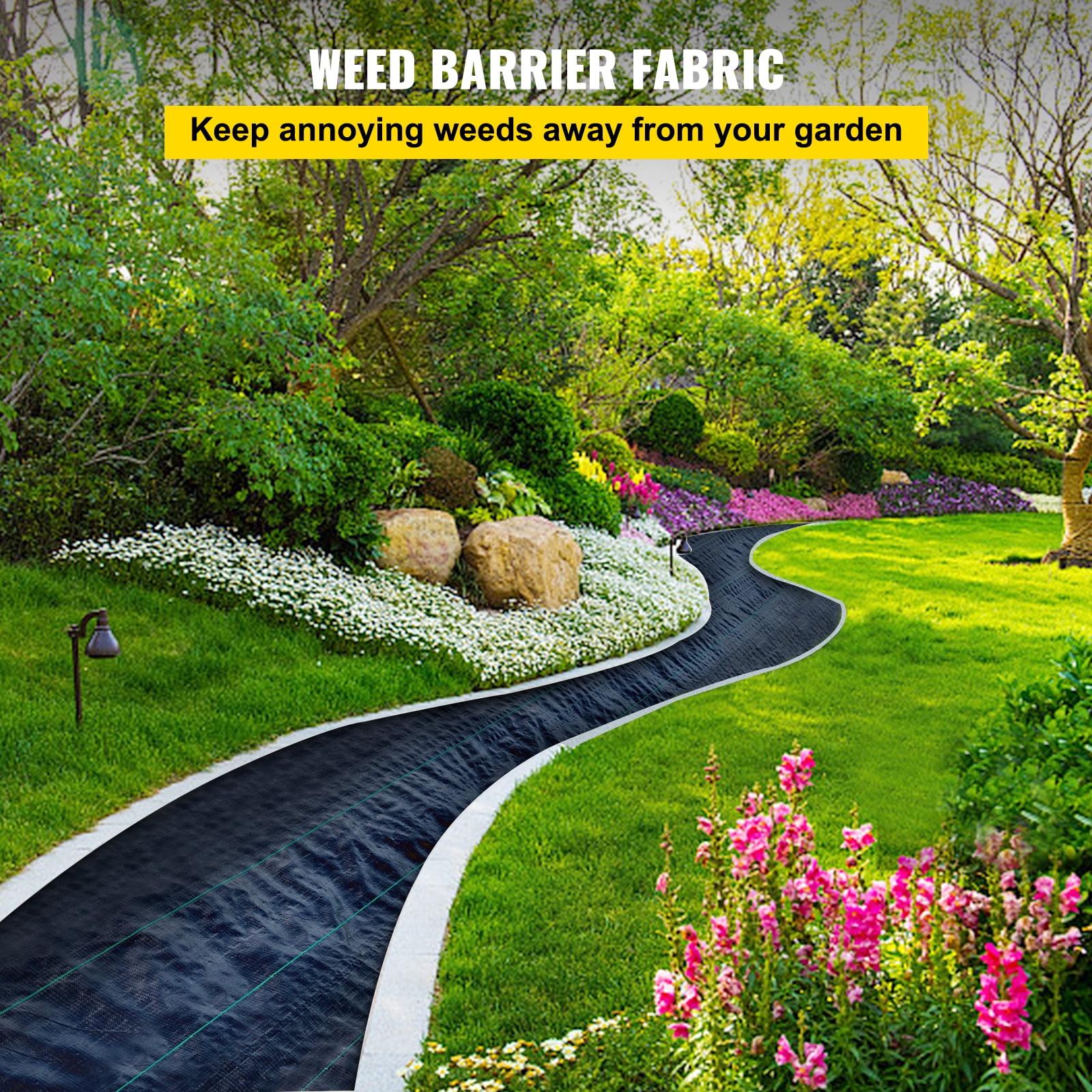 Flower Bed Garden Fabric Roll Premium Landscape Fabric Heavy Duty 4 x 50 ft 4.1oz/140gsm Black Weedblock for Garden Driveway Woven Weed Barrier Landscape Fabric Drainage and Weed Prevention 