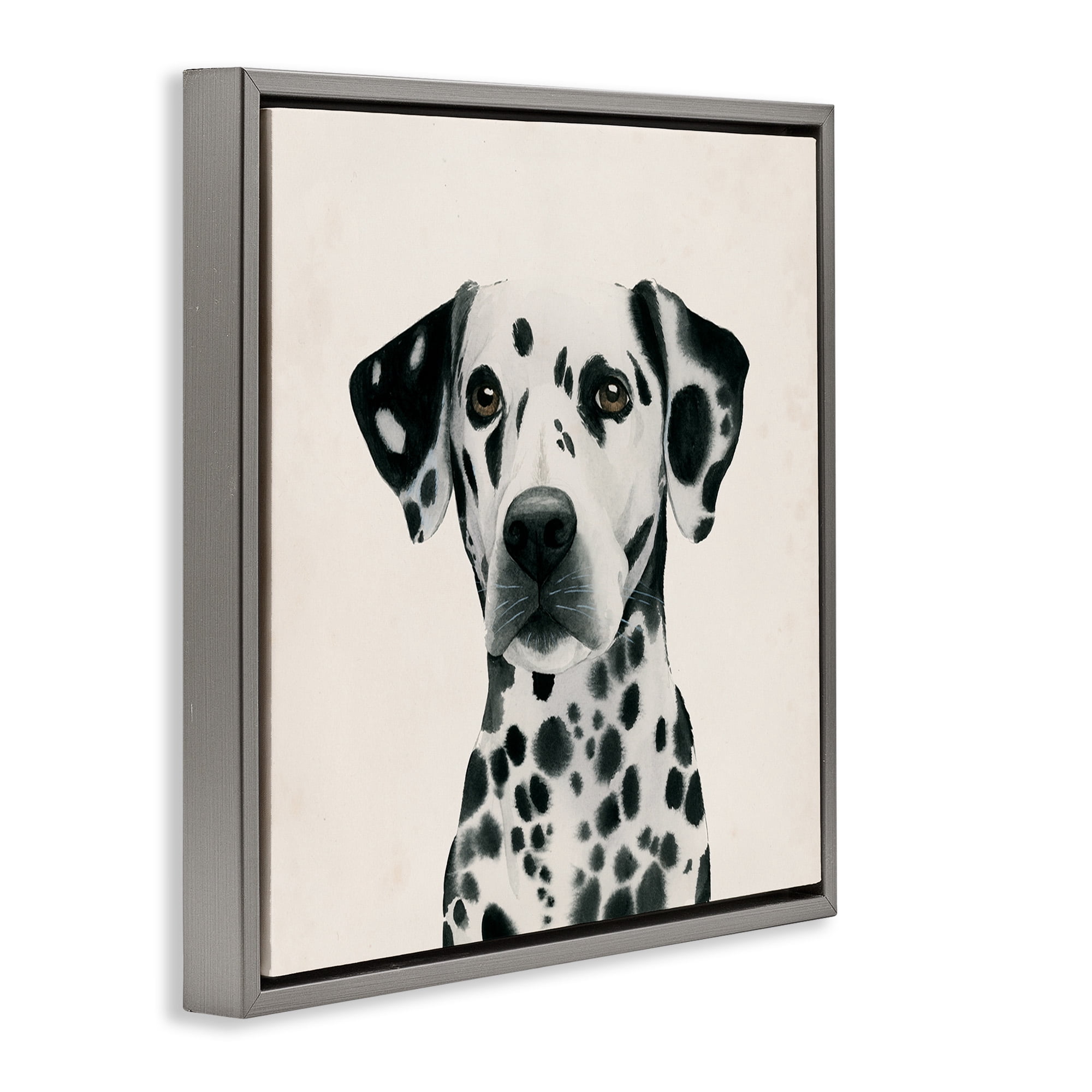 Stupell Industries Traditional Dalmatian Portrait Animals & Insects Painting Gray Floater Framed Canvas Art Print Wall Art, 18 x 18