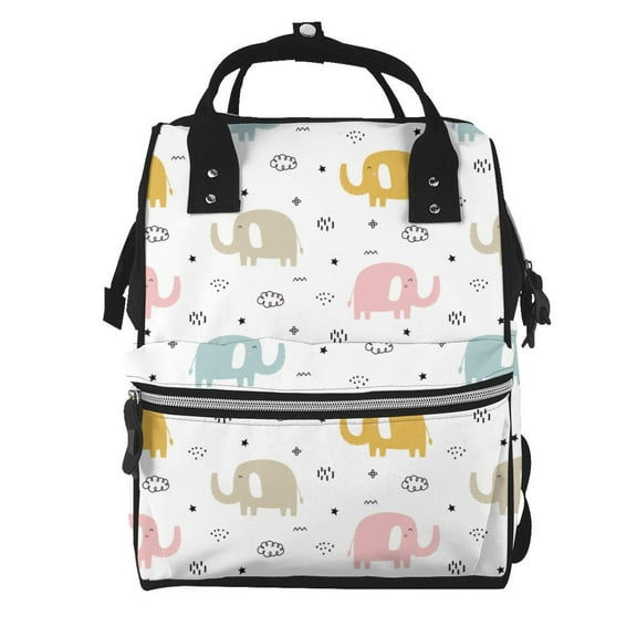Fuzoiu Little Elephant Print Diaper Bag Backpack,Baby Essentials Travel Tote,Multi function Waterproof Diaper Bag, Travel Essentials Baby Bag - Unisex