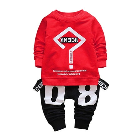 

EHTMSAK Toddler Baby Children Boy Long Sleeve Clothing Set T Shirts and Pants Set Letter Print Outfits Red 1Y-4Y 100/L