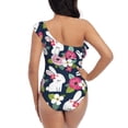 thumbnail image 5 of Cauagu Rabbit And Rose Print Women's Sexy One Piece Swimsuits One Shoulder Ruffle Tummy Control Bathing Suit Slimming Swimwear-Small, 5 of 6