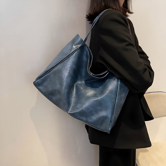 AOMRCOL Tote Bag for Women Purses Extra Large Leather Work and Handbags Fashion Shoulder Tote Bag Travel Hand Bags, Bucket Tote Purse Retro Pu Leather Bags, Blue