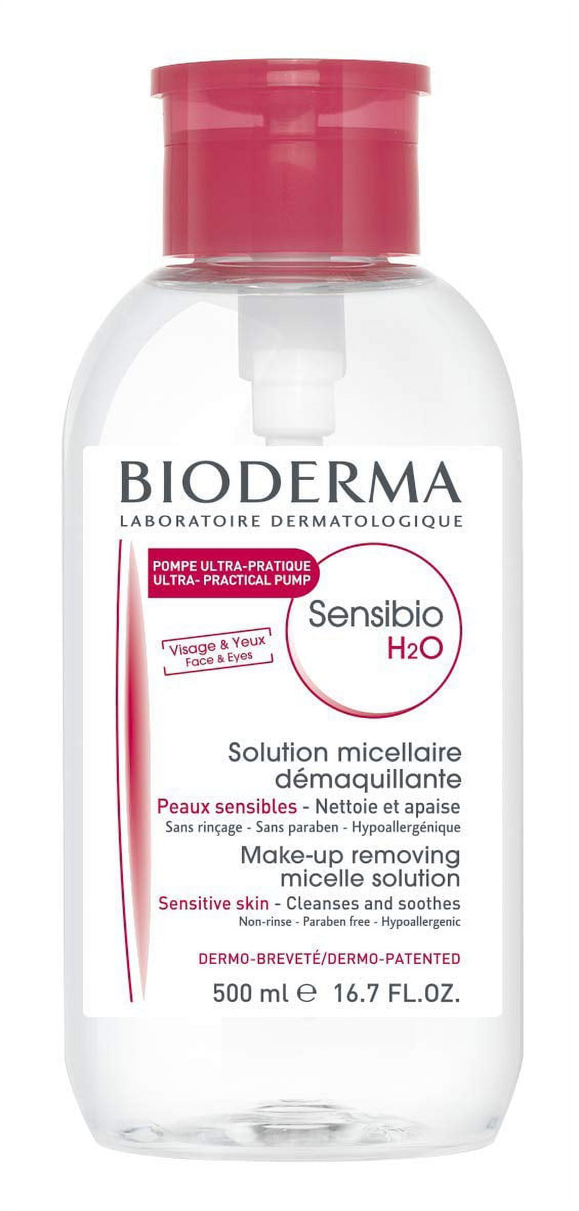 BIODERMA Micellar Cleansing Water, Sensibio H2O Soothing and Makeup Removing Solution for Sensitive Skin - Face and Eyes - Reversed Pump 16.7 fl.oz.