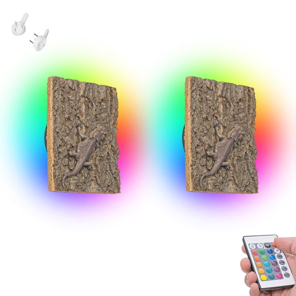 Kiven Led Wooden Wall Lamp, Battery Operated Wall Lights with RGB Mode,Dimmable,Set of 2 Modern Corner Lights