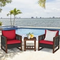 thumbnail image 1 of Costway 3PCS Patio Wicker Furniture Set Cushion Sofa Square Table Shelf Red, 1 of 10