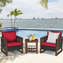 Costway 3 Piece Rattan Outdoor Patio Dining Set, Brown/Red