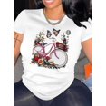 thumbnail image 1 of T-Shirt Graphique Floral pour Femmes - Col Rond Manches Courtes, Polyester Confortable, Design Fleur et Papillon, Haut d'Été Décontracté Tee-Shirt Graphique Floral Str, 1 of 7