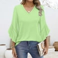 thumbnail image 2 of Yubnlvae Green Blouses for Women Casual 3/4 Length Sleeve Womens Tops V Neck Tshirts Shirts with Flared Sleeve, L, 2 of 5