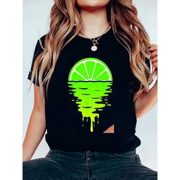 Tropical Retro Neon Lime Slice Sunset Graphic Women Men Casual T-Shirt