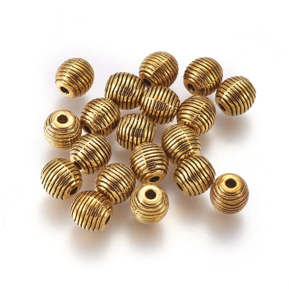 50pc Tibetan Style Alloy Beehive Beads Grooved Beads Cadmium Free & Nickel Free & Lead Free Round Goldenen 6mm
