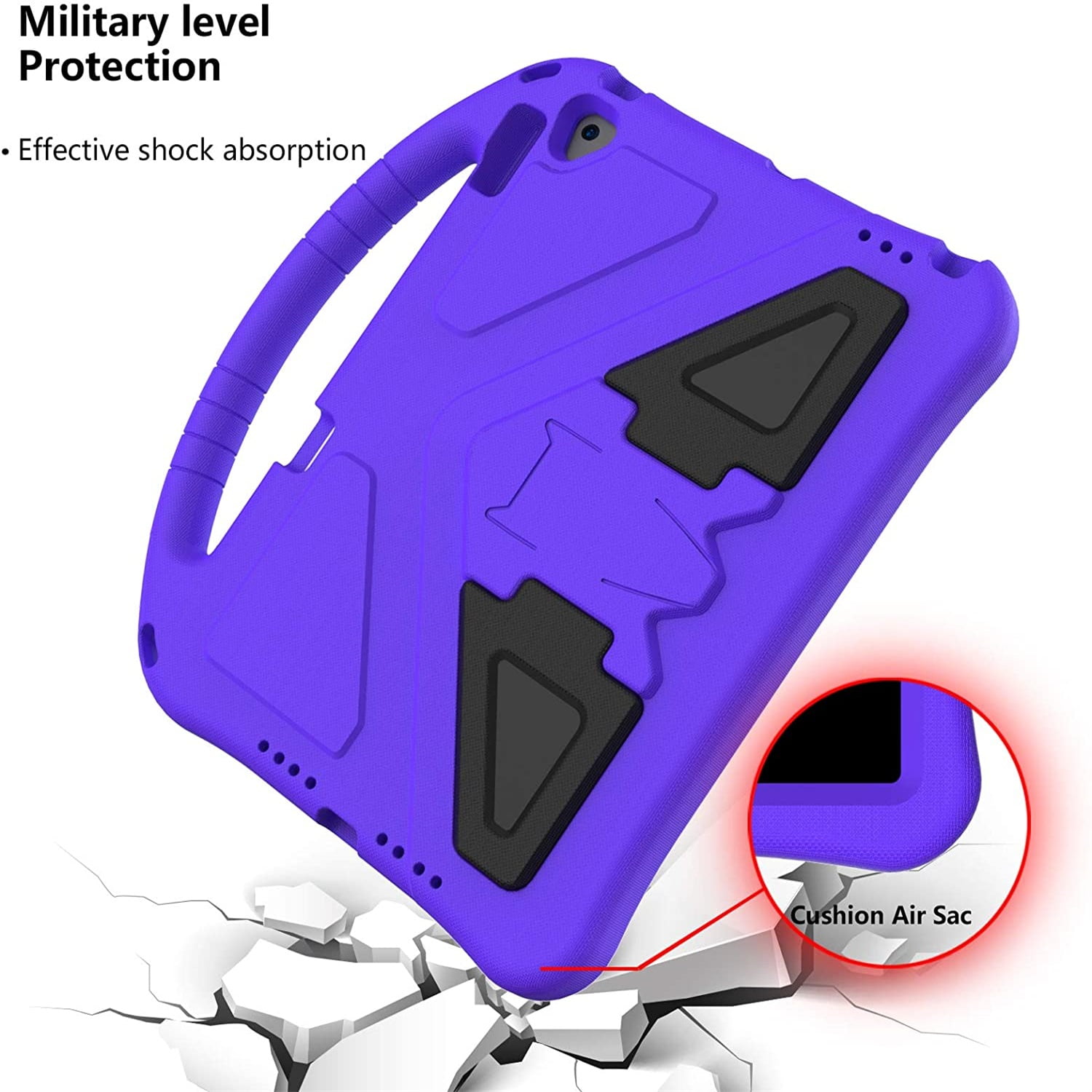 Allytechgroup Kids Case for iPad 9th/8th/7th Generation iPad 10.2 inch 2021/2020/2019 with Kickstand/Handle Stand/Pencil Holder [Screen Protector] Shockproof Cover for Boy Girl Children, Purple