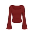 thumbnail image 7 of CHGBMOK Women's Flared Long Sleeve Shirts Square Neck Blouse Fall Outfits Ribbed Slim Fit Work Tops, 7 of 7