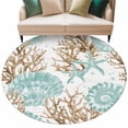 thumbnail image 2 of Green Coastal Seashells Large Round Rug 8 FT, Non Slip Living Room Area Carpet, Nautical Brown Coral Starfish Washable Soft Circle Rug Non-Shedding Floor Carpet for Bedroom Office Dining Room, 2 of 9