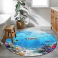 thumbnail image 4 of Area Rug 36in, Summer Blue Ocean Colorful Coral Floor Carpet Living Room Rug, Seaside Animal Turtle Shark Non-Slip Welcome Mat Indoor Rugs for Bedroom Dining Room, 4 of 9