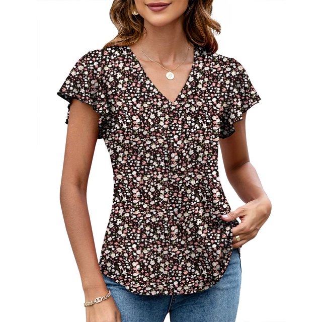 Vestido tipo top LOMON para mujer, manga ondulada, cuello en V, estampado floral