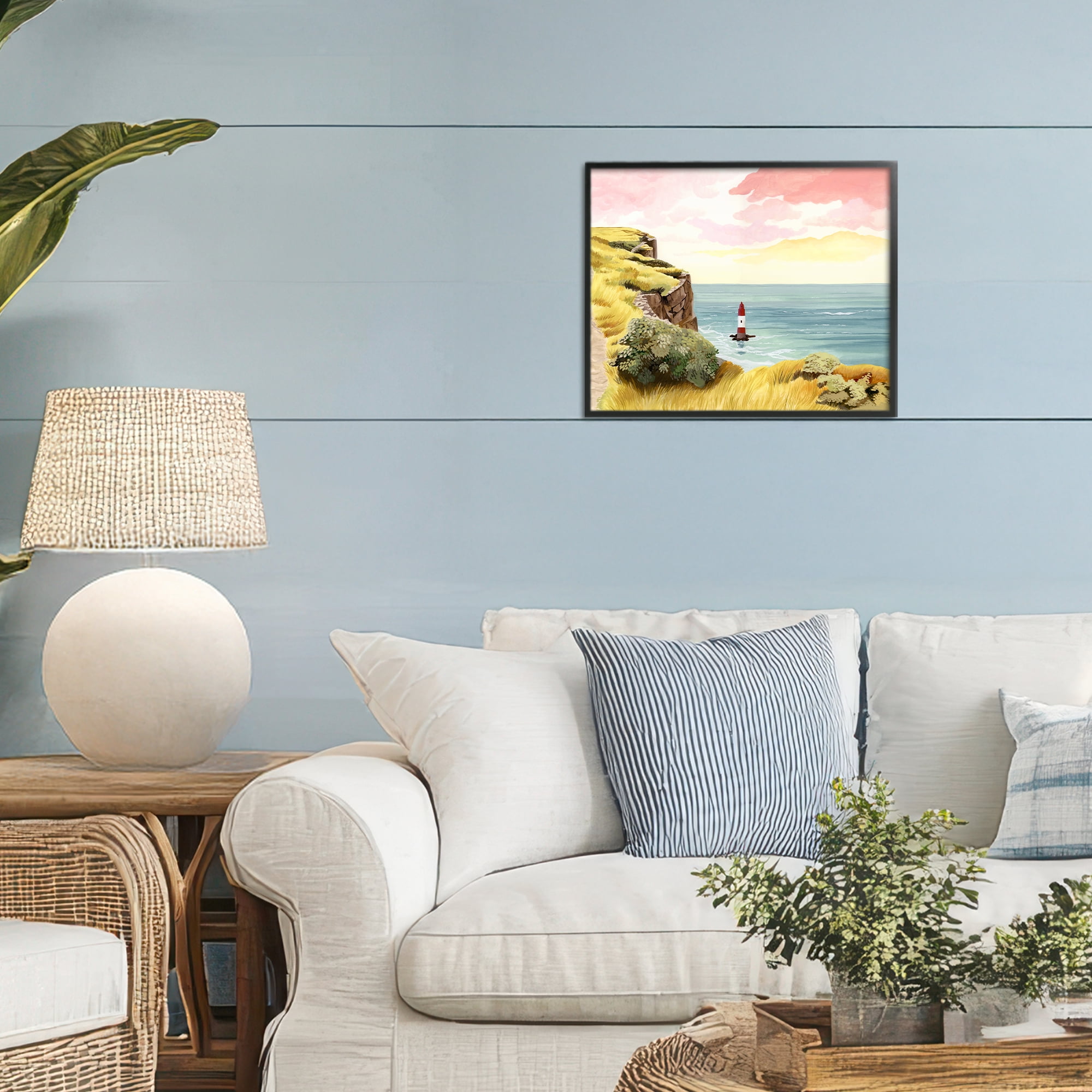 Beachy Head Lone Lighthouse Black Framed Giclee Art, design by Courtney Haley