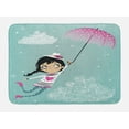 thumbnail image 1 of Girls Bath Mat, Flying Girl with a Pink Umbrella and a Floral Hat Doodle Style Curly Cloud Motifs, Non-Slip Plush Mat Bathroom Kitchen Laundry Room Decor, 29.5 X 17.5 Inches, Multicolor, Ambesonne, 1 of 2