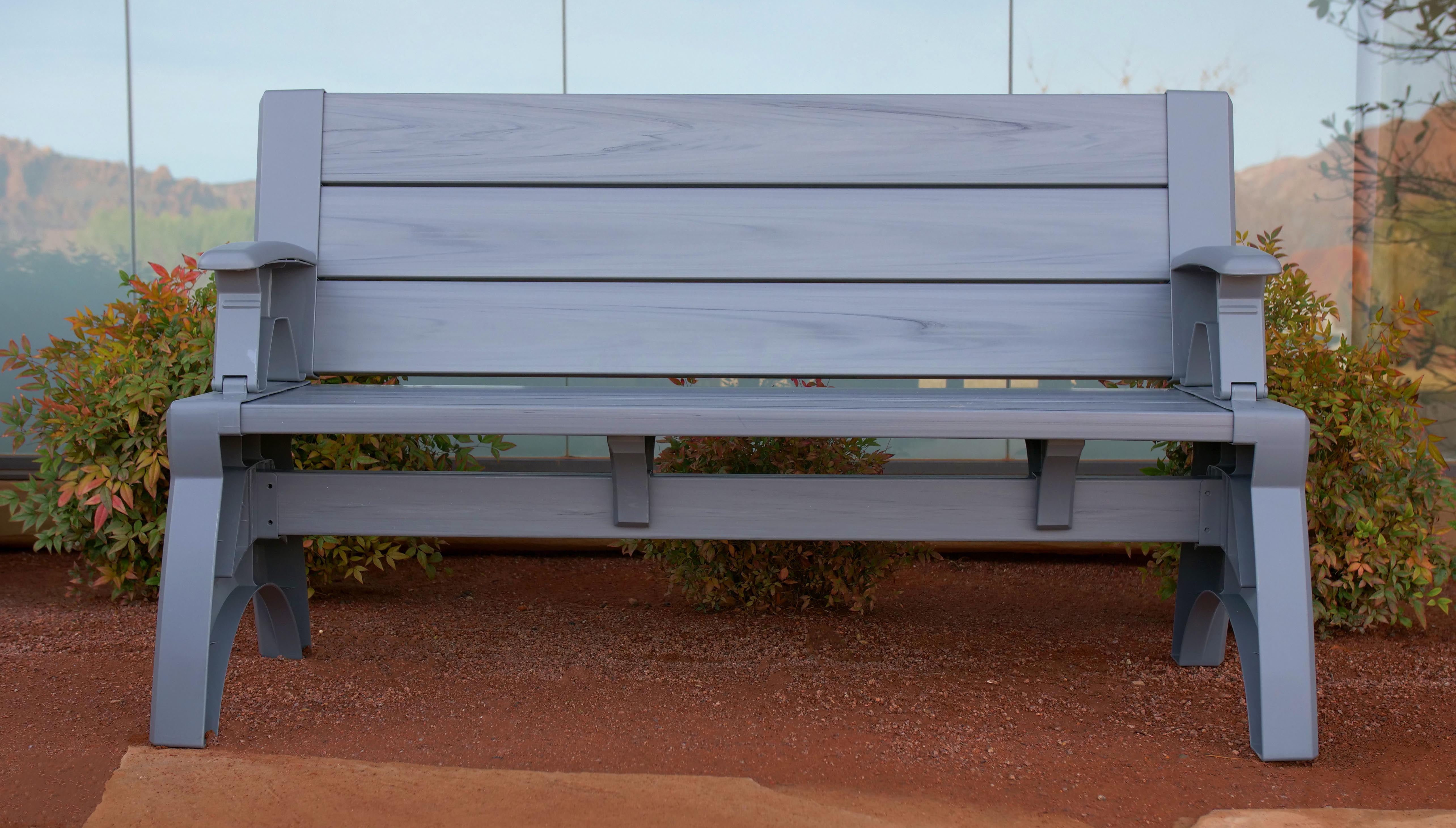 Convert a Bench Gen 2 60" Outdoor / Vinyl Patio Bench Picnic Table, Platinum Gray, 1 Bench – Buy 2 for complete table