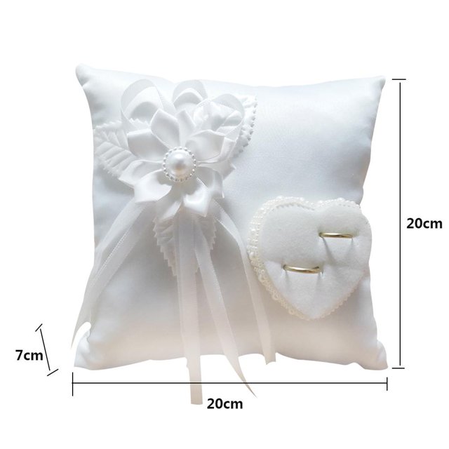 Soporte de anillo de Boda nupcial romántico europeo, almohada de corazón, cinta cojín de hecho a mano, decoración para ceremonia de boda sin anillos, 20cm
