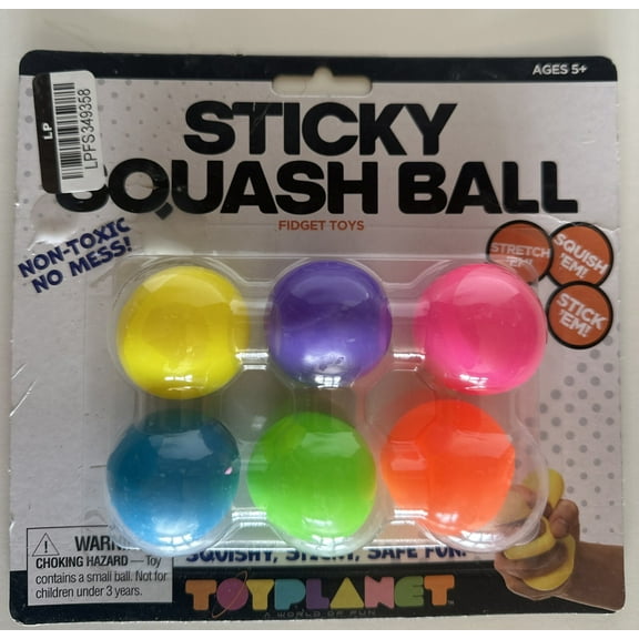 Toy Planet Fidget Stem Sticky Squash Balls Multi-Color Rubber Washable