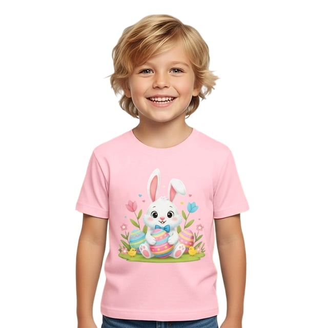 MIASHUI T-Shirts Graphiques de Pâques pour Garçons Doux Décontractés à Manches Courtes Hauts Colorés pour Enfants Rose, 6-7 Ans
