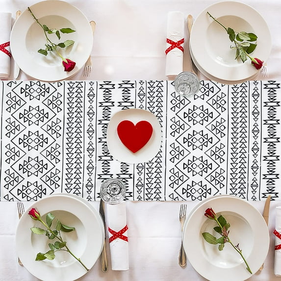 Boho Table Runner, Black and White Table Runner with Tassel, Farmhouse Table Runners, Washable Coffee Table Runners for Brithday Party, Wedding,Banquets Decorations, Home Dining,13 x 78 inch