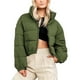 thumbnail image 4 of Parkas de manga larga para mujer, chaqueta acolchada corta lisa con cremallera, cuello alto, bolsillo con cremallera, chaqueta elástica, abrigo de exterior para mujer, 4 of 7