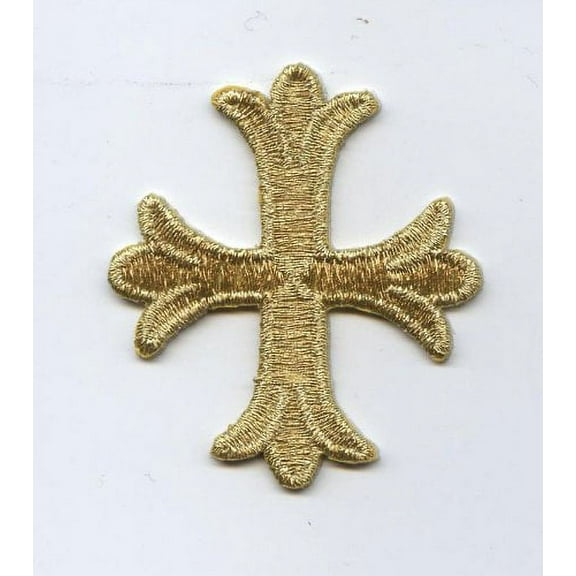 Patonce Cross - Metallic Gold - Christian/Religious - Iron on Embroidered Applique Patch