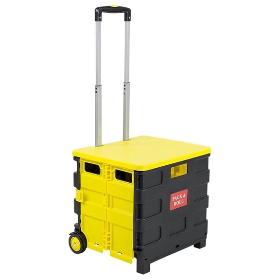 Rolling Utility Cart with Lid, Folding Collapsible Crate on Wheels, 55 lb Capacity, Portable Handcart for Groceries, Office, Teacher, and Travel Use