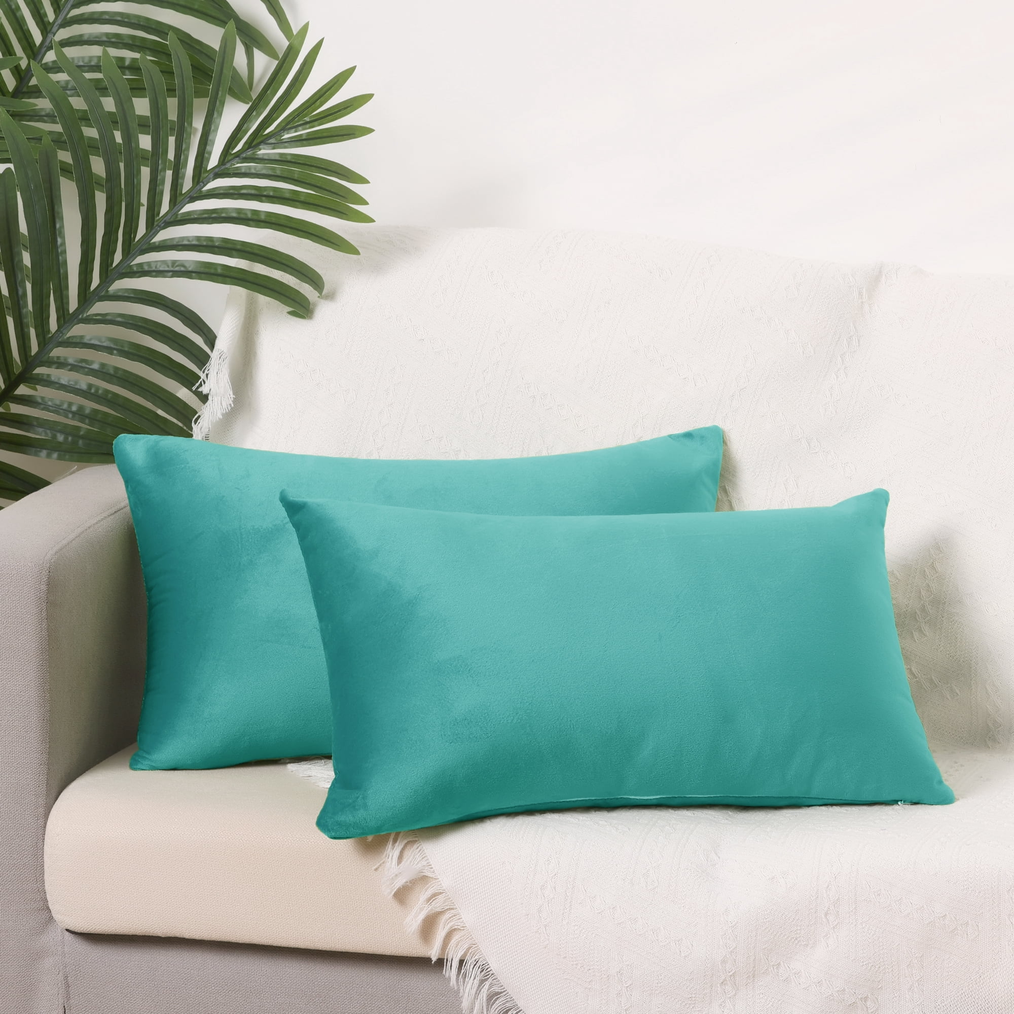 Unique Bargains Velvet Modern Zipper Cushion Decorative Throw Pillow Covers (2 Count) Light Blue 12" x 20"