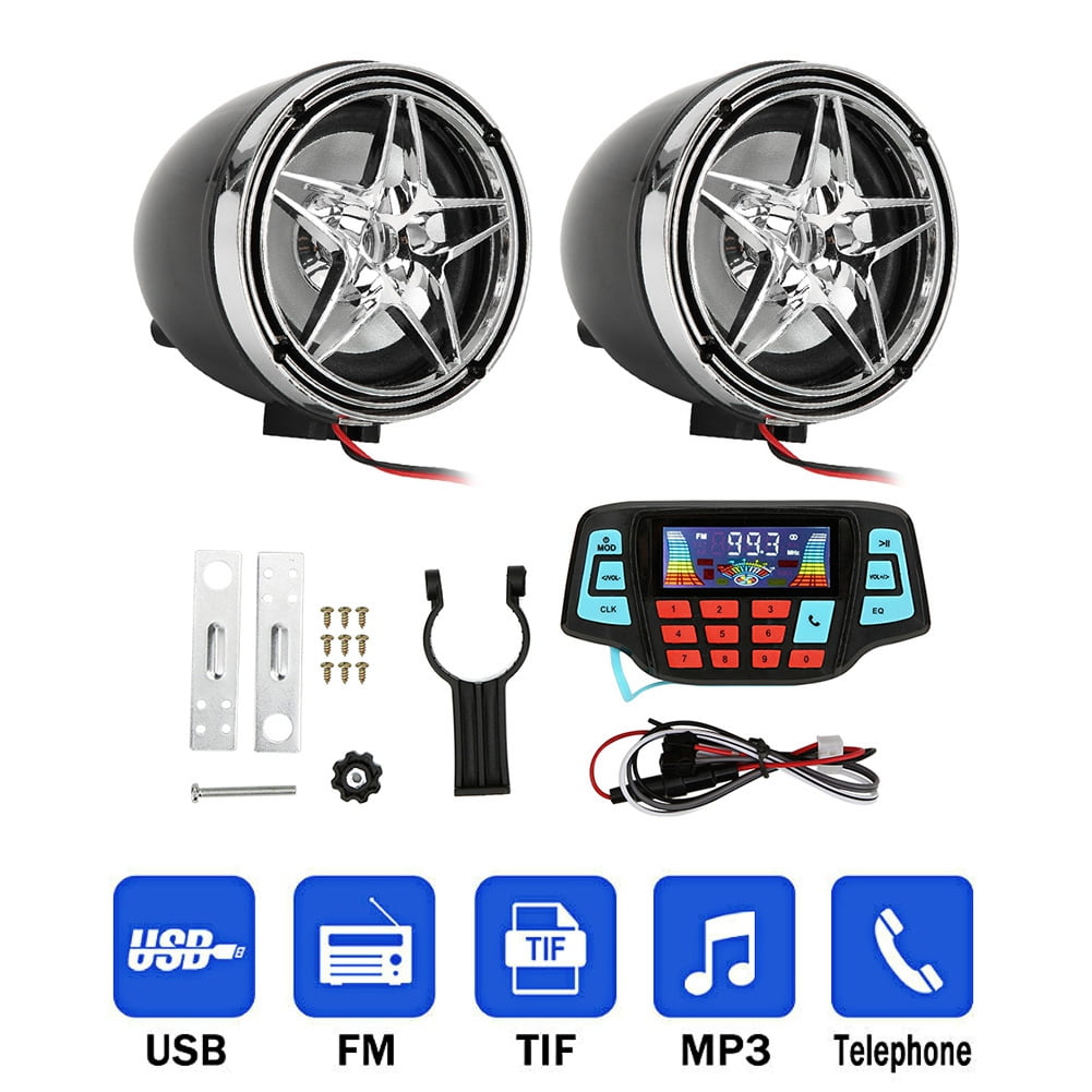 Kritne 3in Audio Stereo Player USB Motorcycle Handlebar Black MP3 Sound Speakers System