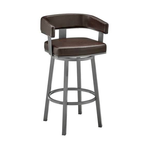 Cohen 26" Counter Height Swivel Bar Stool in Java Silver Finish and Chocolate Faux Leather