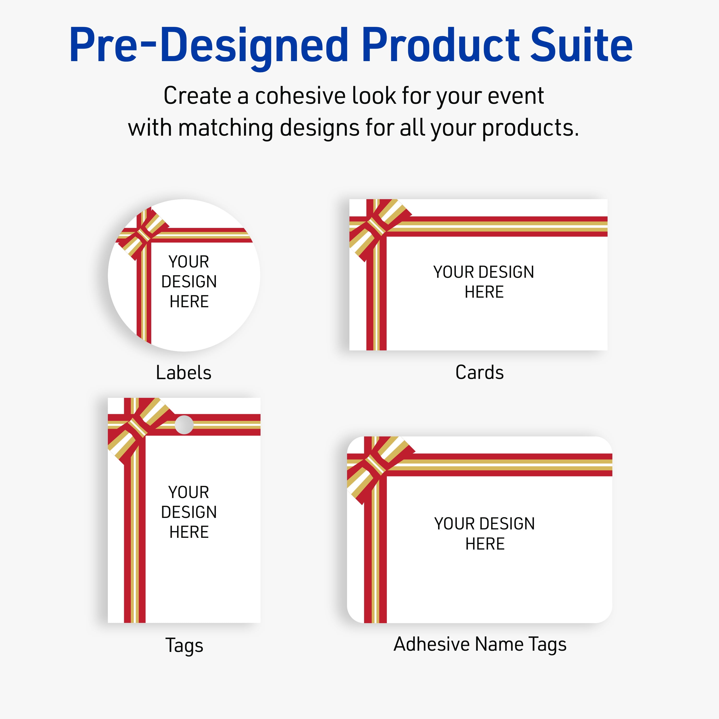 Avery Labels, 3" x 3", Matte White, Red & Metallic Gold Gift Bow