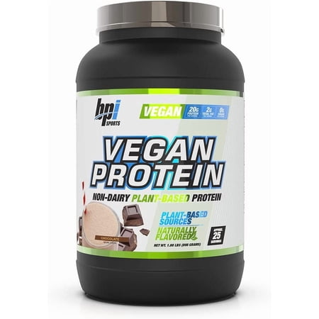 BPI Sports Vegan Protein Powder, Pea and Brown Rice Protein, Chocolate, 20g Protein, 1.9 lbs, 25 Servings