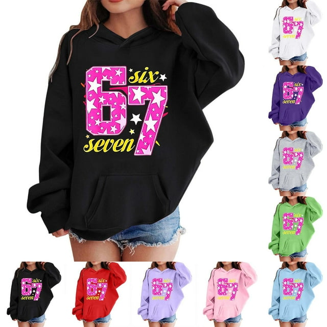 67 Niños con capucha Niñas 6 7 Meme Sudadera cómoda manga larga Suéteres divertidos 6 7 Número impreso Novedad manga larga con capucha Suéter de moda cómodo once once hoodie (Azul celeste,3-4 años)