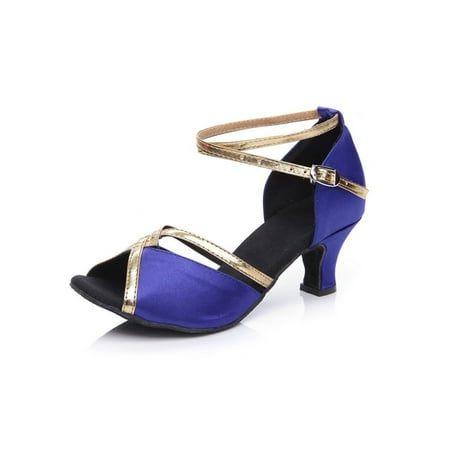 

Crocowalk Woman Sandals Ankle Strap Dance Shoes Heeled Latin Shoe Lady Practice Fashionable Open Toe Blue 7